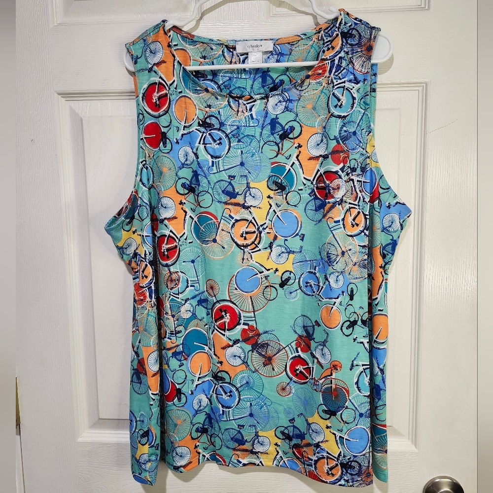 Christopher & Banks Bicycle Print Sleeveless Top Size 1X